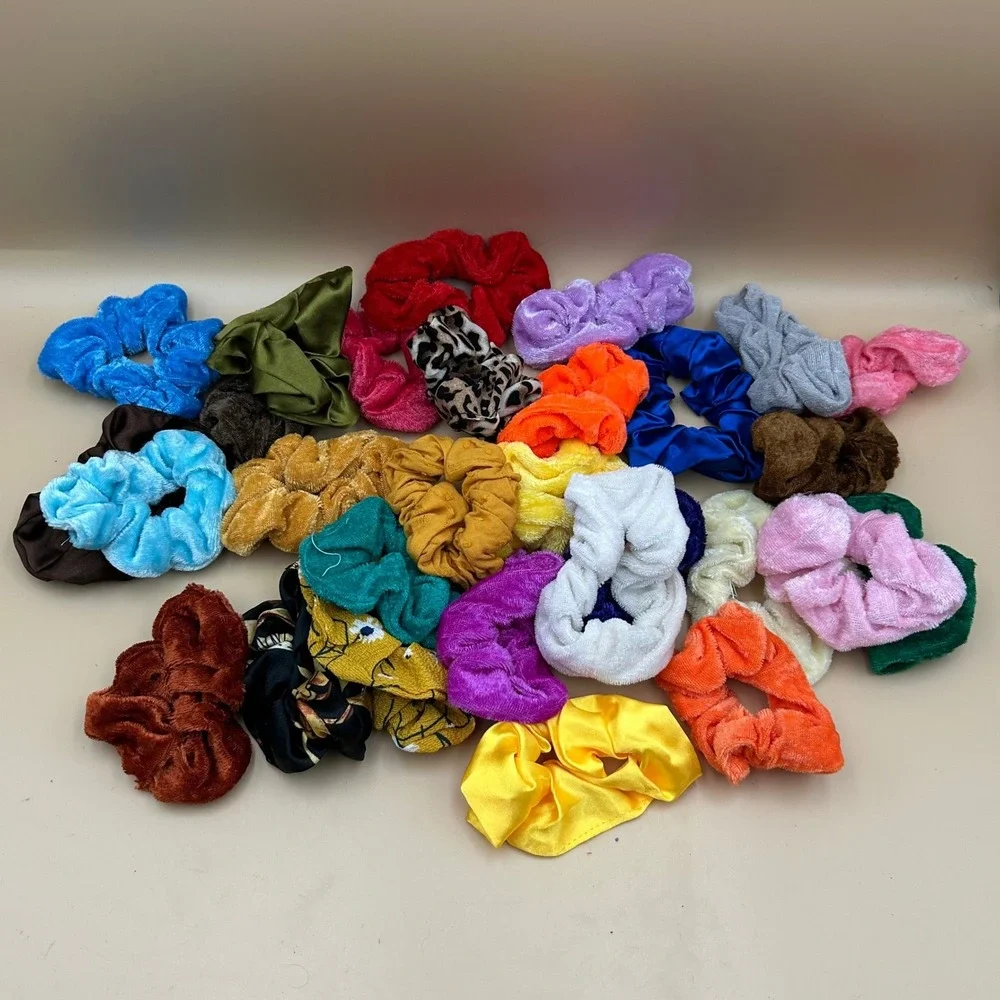 Assorted Hair Scrunchies Lot of 29 Velvet Satin Velour Multicolor Animal Print